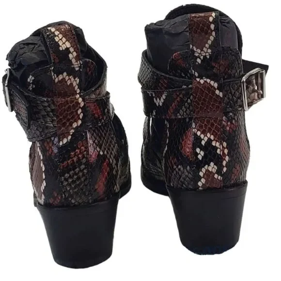 ALL SAINTS "Darcy" Red Leather Snake Print Pointed Toe Buckle Bootie 36 - Picture 3 of 10